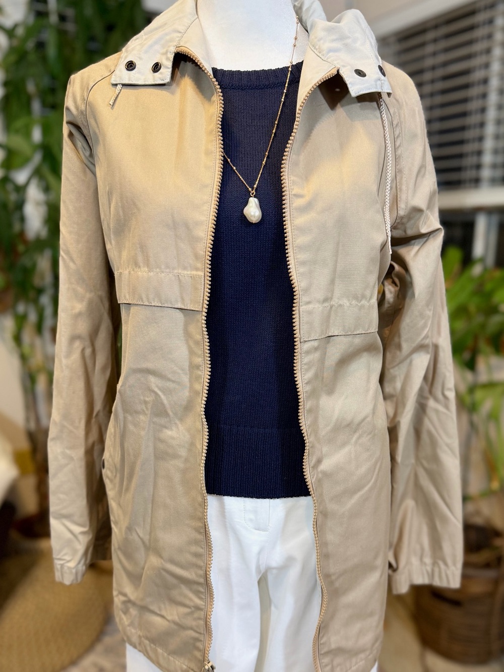 VTG London Fog Rain Jacket Tan Trench Coat Preppy Luxury Hooded Mid-Length 7/8 S - Picture 3 of 11